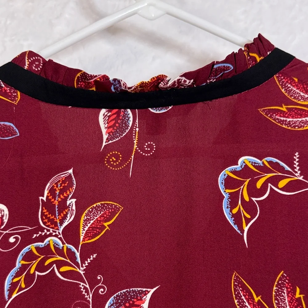 Valerie Stevens Semi Sheer Floral Burgundy Blouse Large